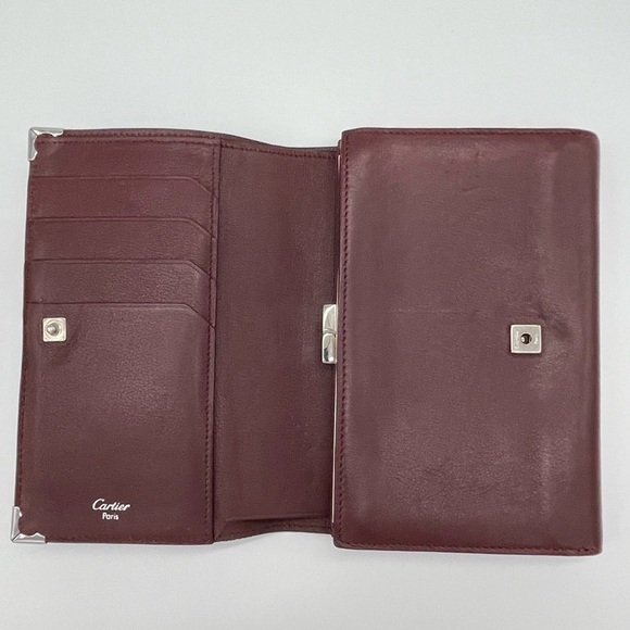 Cartier Bordeaux Silver Hardware Kisslock Coin Pouch Flap Wallet - Picture 4 of 10